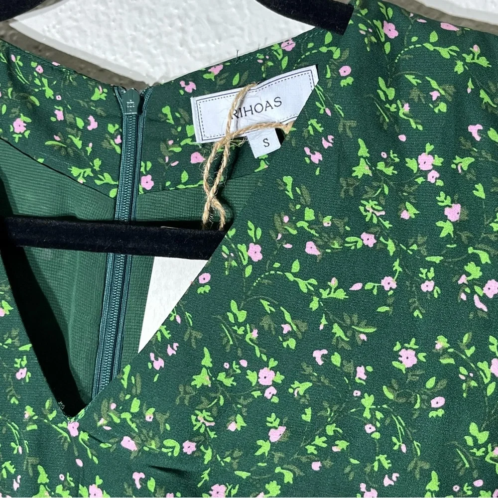 RIHOAS The V Neck Frill Trim Midi Grass Green Dress Sz S NWT - Picture 4 of 6